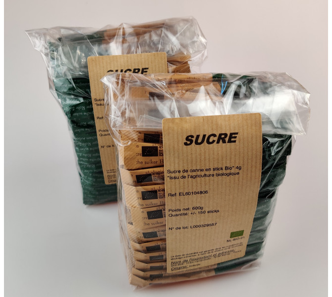 Sucre de canne en stick bio 4g - carton de 1200g soit 300 pièces